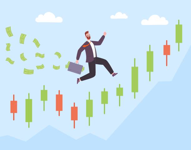 Investor information graph. Careful forex trader make money revenue, sell stock indicator with diagram profit information crypto analysis professional marketing vector illustration of investment graph
